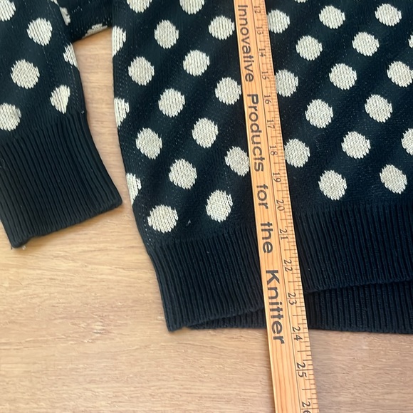 Cable Stitch Black & Camel Polka Dot Sweater, Crew Neck Raglan Sleeve, Size M - Picture 11 of 13